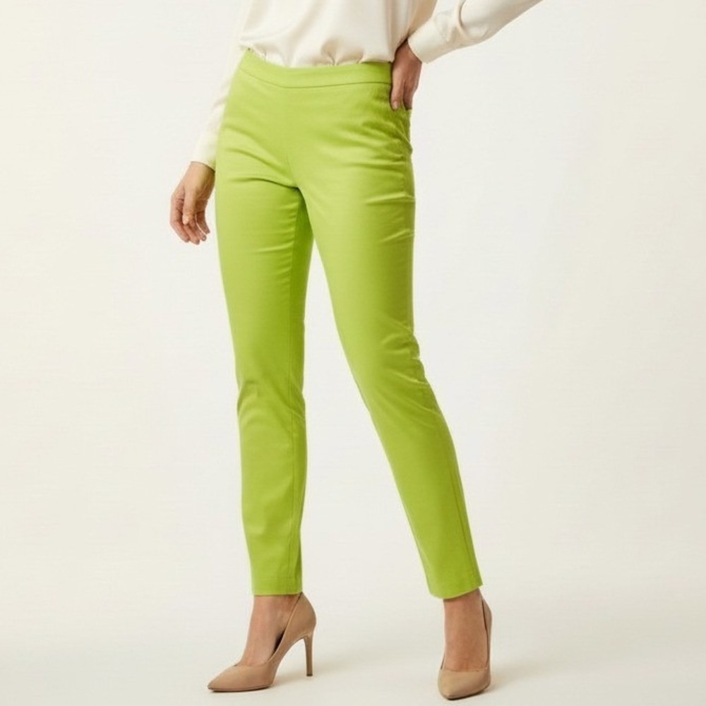 Ellen Tracy Womens Lime Green Slim Ankle Pants Cotton Stretch Office Casual 8